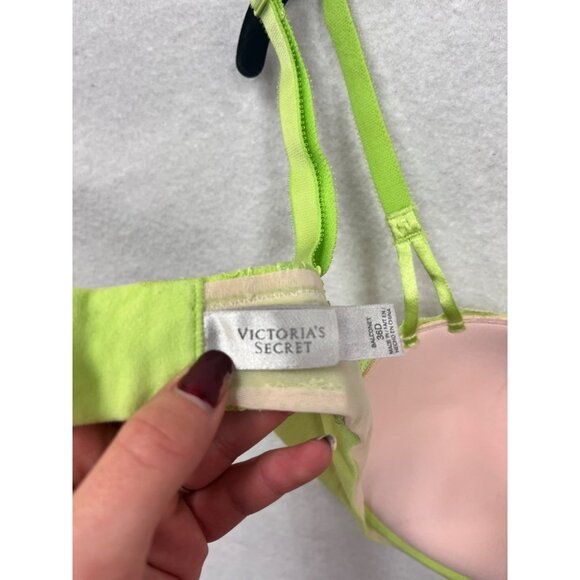 Women’s Victorias Secret Neon Green Lace Overlay Balconette Bra Size 36D #6266 - Picture 4 of 12